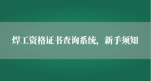 Kaiyun 开云体育焊工资格证书查询系统新手须知